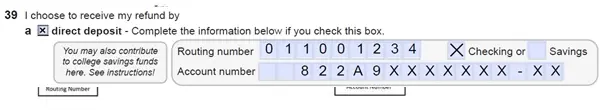 Routing and Account Number example graphic for direct deposit